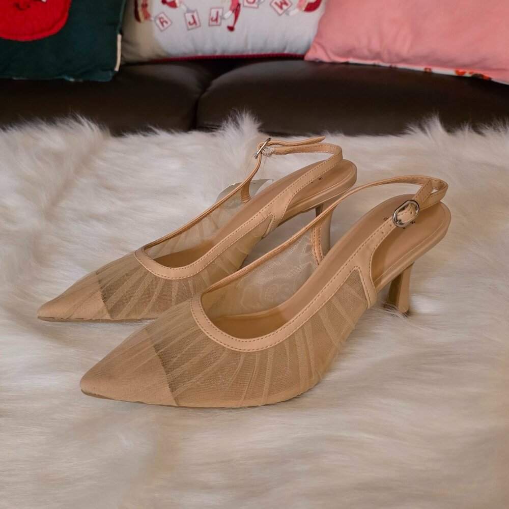 Abigail Pleated Mesh Sling Back Heels